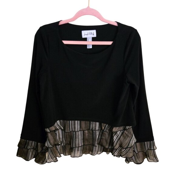 Joseph Ribkoff NWT Ruffled Hem Top Black Tan Subtle Gold Size 10 - Picture 2 of 10